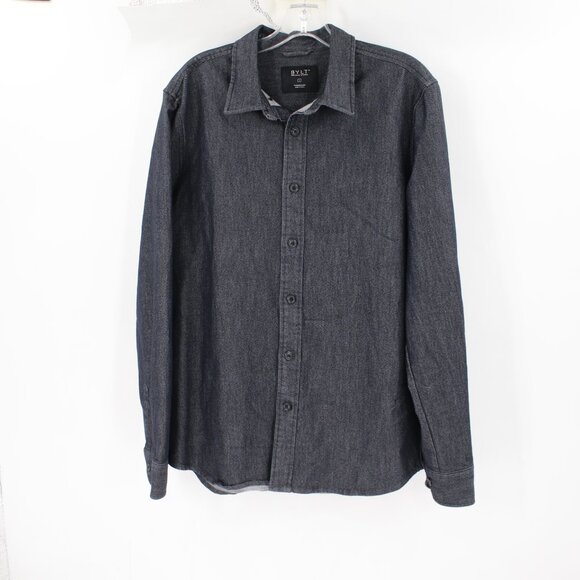 BYLT shirt mens large Tech Denim Long Sleeve Button Down Shirt Indigo overshirt - Picture 1 of 10